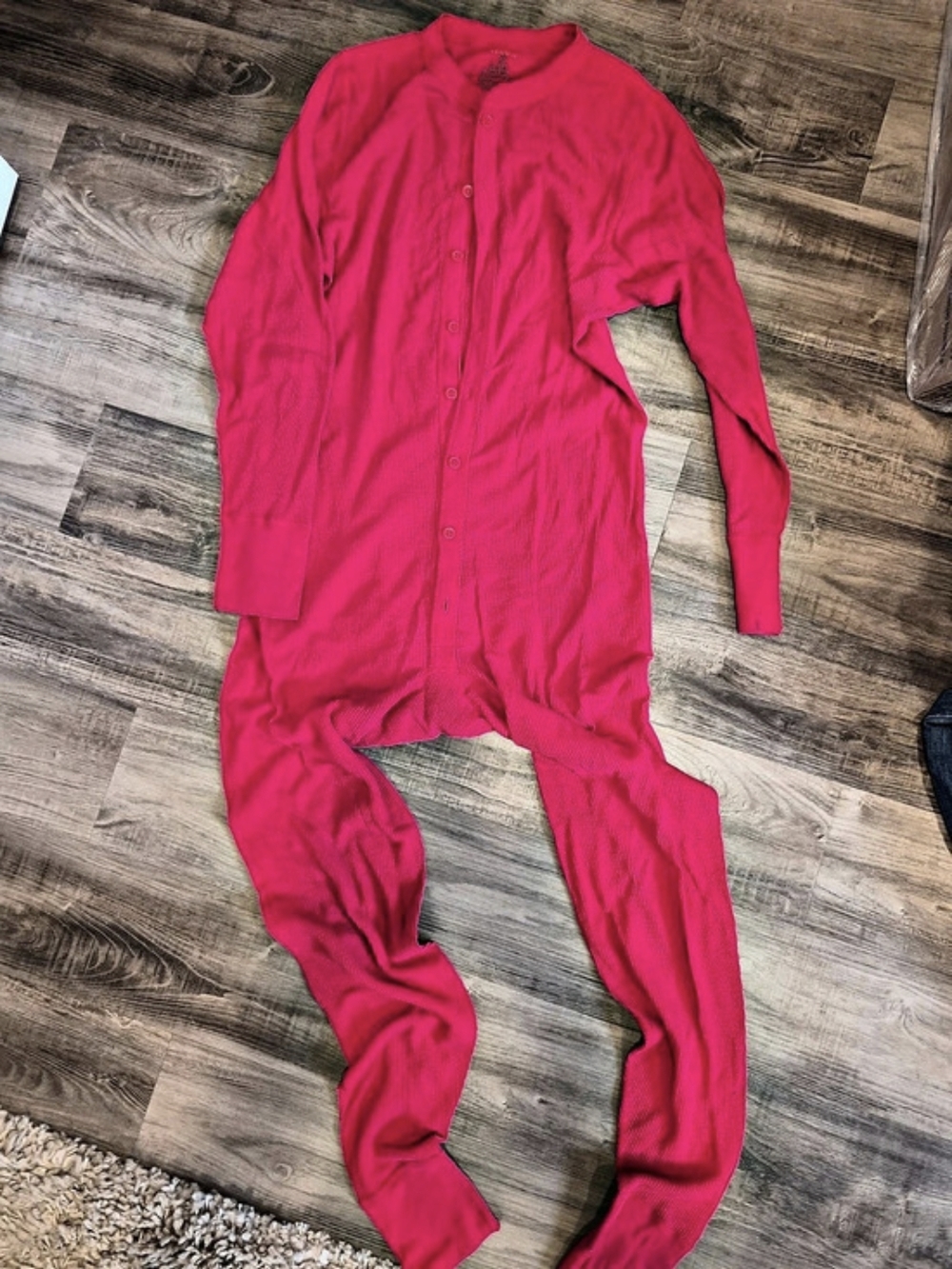 Hanes Mens Waffle Knit Thermal Union Suit Red